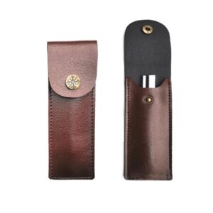 muzziou ultrathin leather knife tool sheath case, 2 pcs portable folding knife sheath pocket knife sheath within 6.2inch in length for hand guard gift small tool pen (brown)