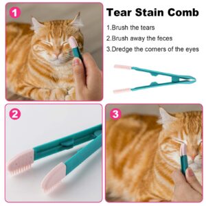 4pcs Flea Comb for Cats and Dogs, Double-Sided Fine-Tooth Lice Comb Tear Stain Removal Stainless Steel and Plastic Multifunctional Magic Pet Hair Cleaning Grooming Tools Brush(pink)