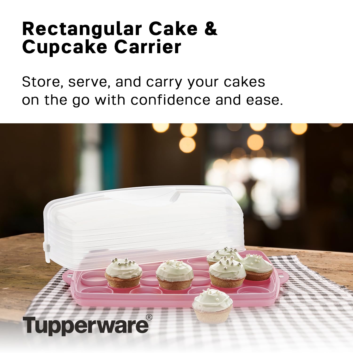 Tupperware - Rectangular Cake and Cupcake Carrier - Holds 18 Cupcakes