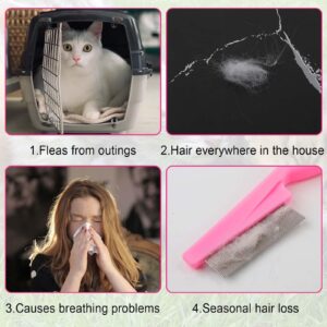 4pcs Flea Comb for Cats and Dogs, Double-Sided Fine-Tooth Lice Comb Tear Stain Removal Stainless Steel and Plastic Multifunctional Magic Pet Hair Cleaning Grooming Tools Brush(pink)