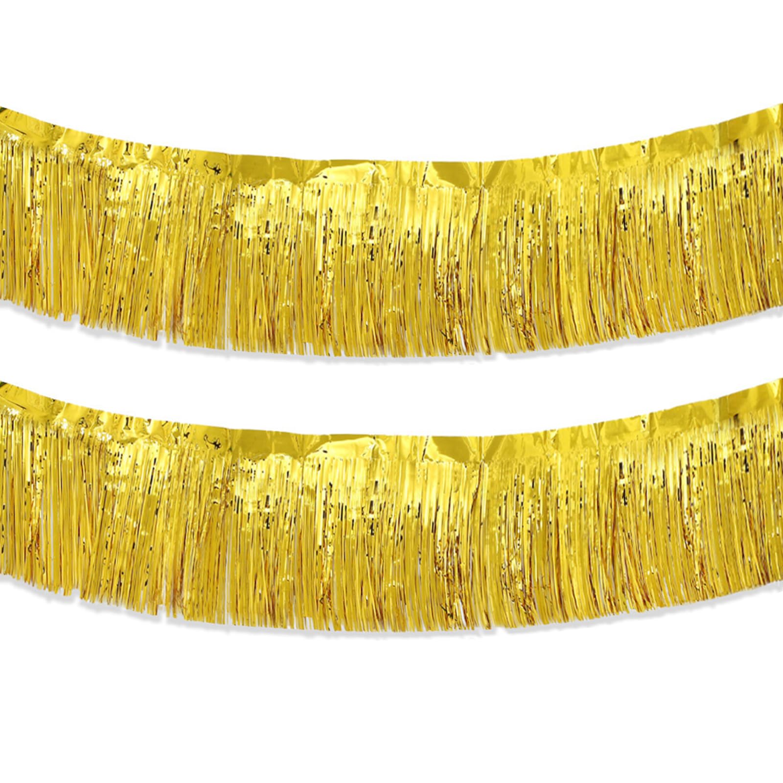 Gold Foil Fringe Garland 10FT 2packs, Metallic Foil Tinsel Fringe Banners for Parade Float Decorations Wedding, Birthday Party Graduation (Two Gold)