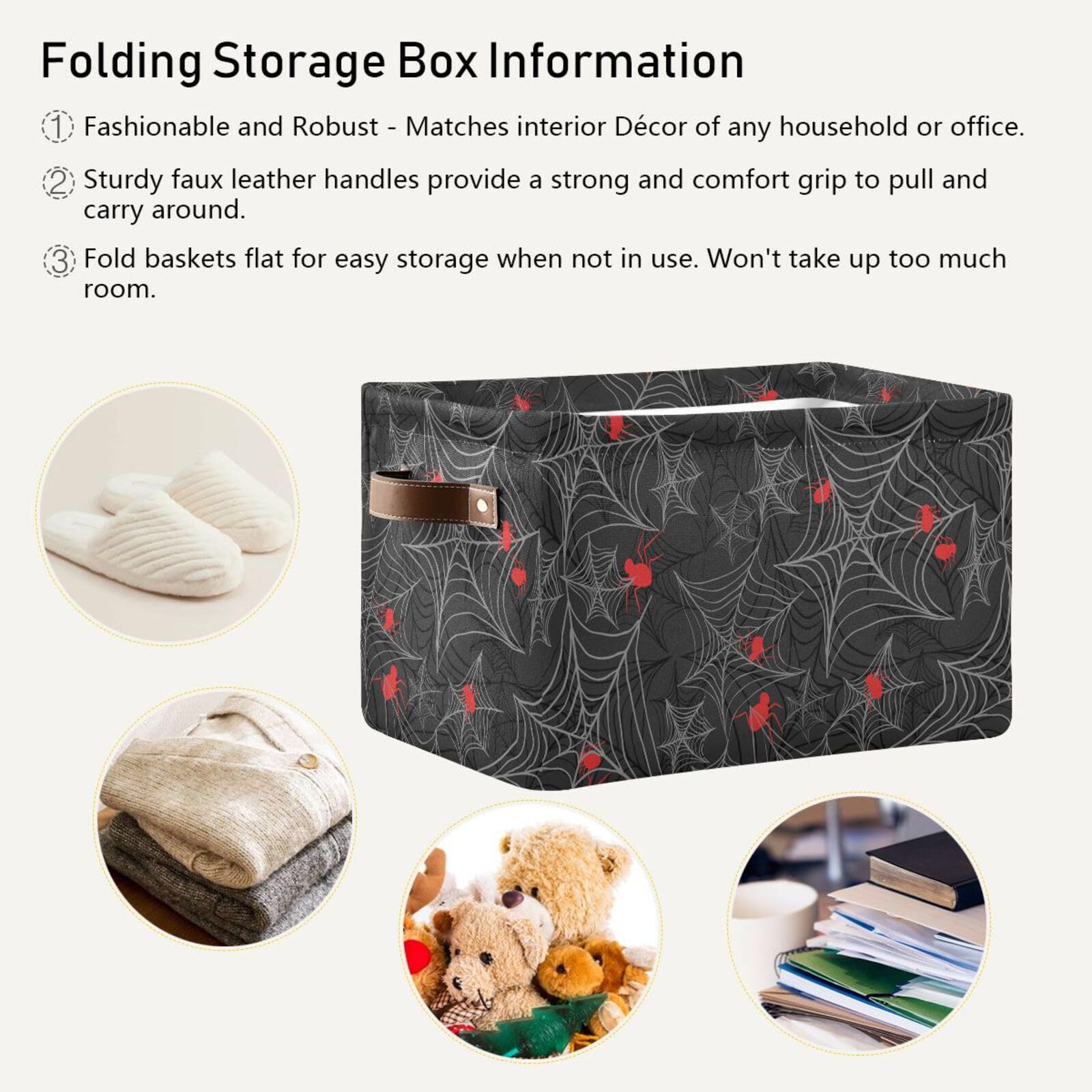 ZAZYXTJ Goth Spider Web Storage Basket for Shelves Foldable Open Storage Bin Waterproof PE Coating Closet Organizer with Handles for Home Office dorm room