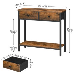 HOOBRO 29.5" Narrow Console Table with 2 Fabric Drawers, Small Entryway Table with 2-Tier Storage Shelves, Thin Sofa Table, Side Table, for Living Room, Hallway, Rustic Brown and Black BF71XG01