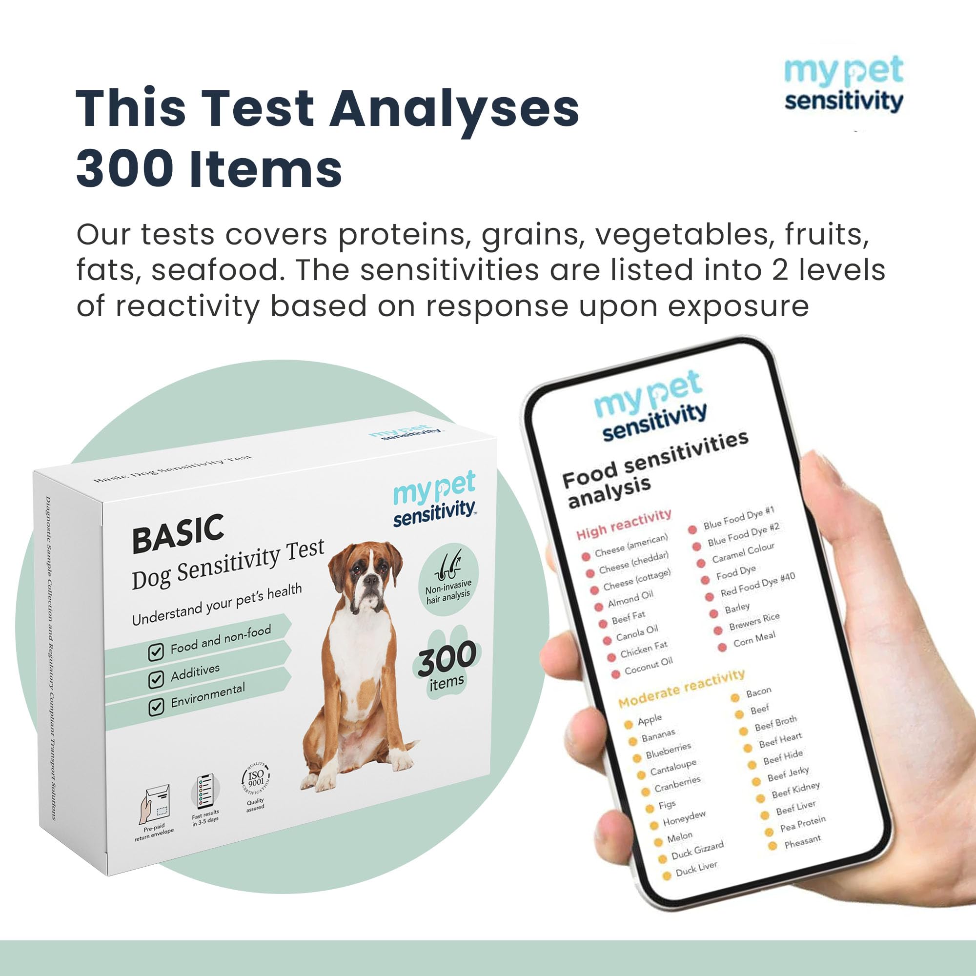 My Pet Sensitivity Test - Home Dog Sensitivity Test | 300 Items Checked | Fast 3-5 Day Results | Painless Hair Sample Method | Food, Environment & Additives Analysis | All Dog Breeds & Ages