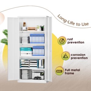 LOCENHU Metal Storage Cabinet with 2 Doors and 4 Adjustable Shelves - 71" Locking File Cabinet,Locking Tool Cabinet for Office,Home,Garage,Gym,School (White),Requires Installation