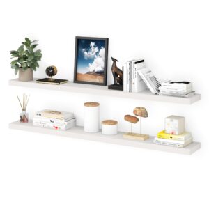 Ballucci Floating Shelves for Wall, 60" Wood Wall Shelf Set of 2, with Invisible Brackets for Bathroom, Living Room, Bedroom, Kitchen, Nursery, 8" Deep, White