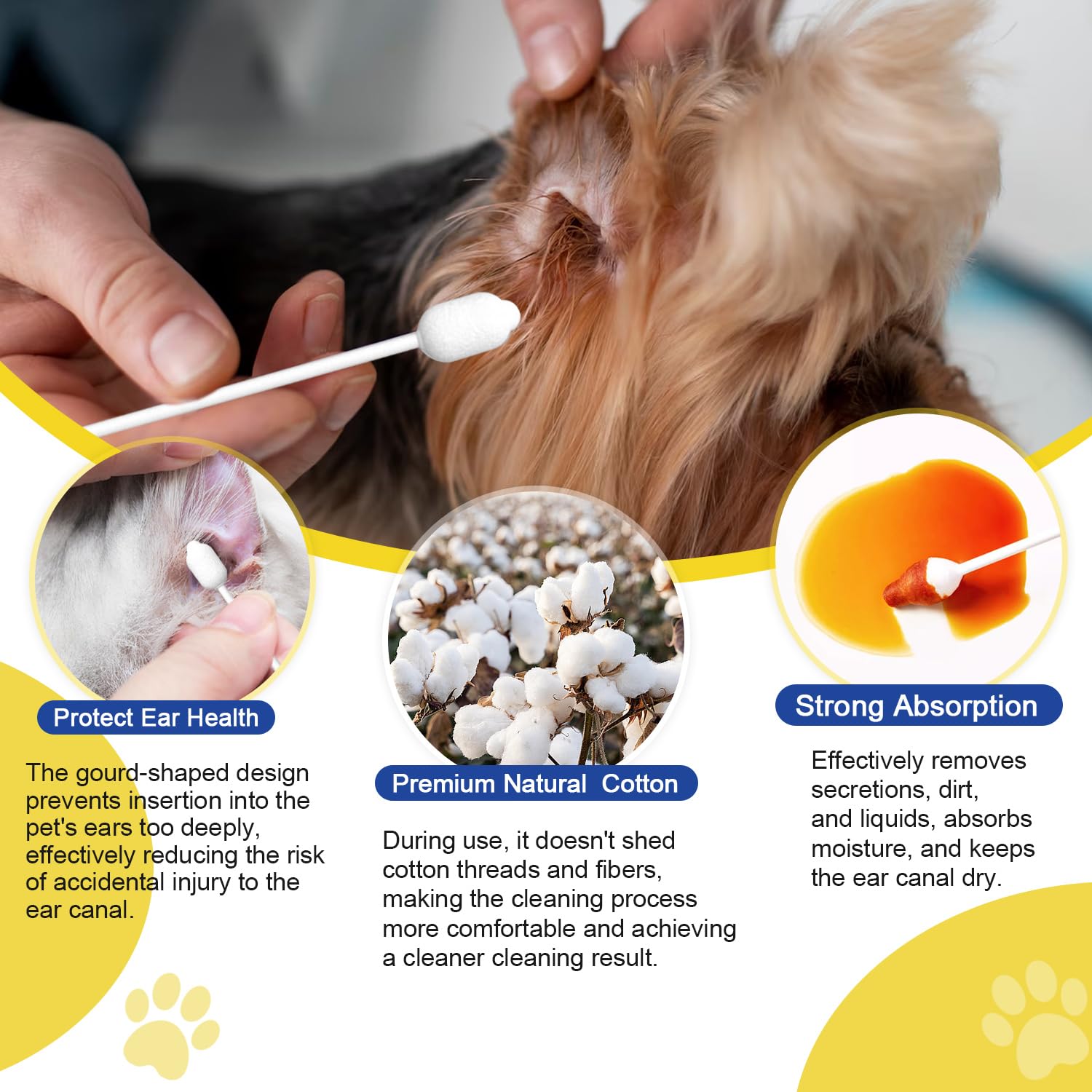 Ninibabie Ear Cleaning Solution for Dogs and Cats,Dog Ear Infection Treatment,Removes Wax and Odor with Pet Large Cotton Swabs 60pcs,Helps for Dog Ear Wash&Cat Ear Cleaner