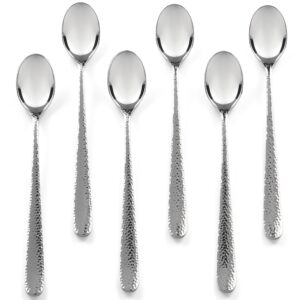 hudson essentials hammered iced tea spoons, 18/10 stainless steel long handle spoons for stirring cocktails, tea, coffee, set of 6 - bergamo