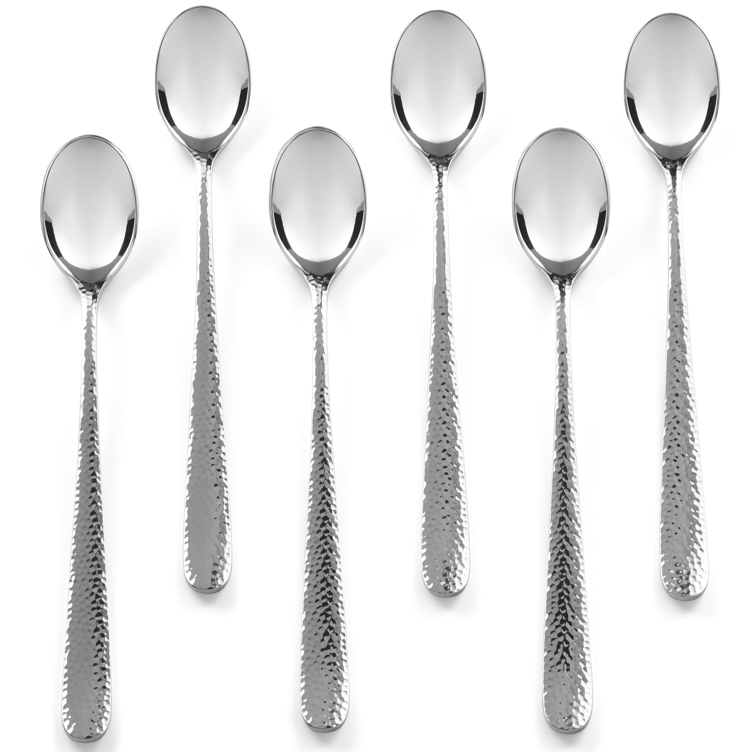 Hudson Essentials Hammered Iced Tea Spoons, 18/10 Stainless Steel Long Handle Spoons for Stirring Cocktails, Tea, Coffee, Set of 6 - Bergamo