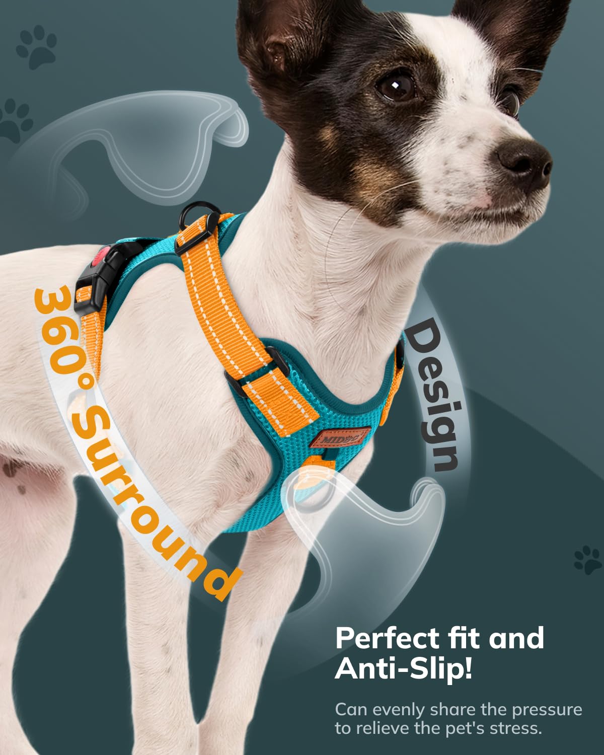 MIDOG Dog Harness, No-Pull Pet Harness and Leash Set for Small Medium Large Dogs Walking, No Choke Front Clip Dog Reflective Harness, Adjustable Soft Padded Pet Vest with Easy Control Handle (Blue,XL)