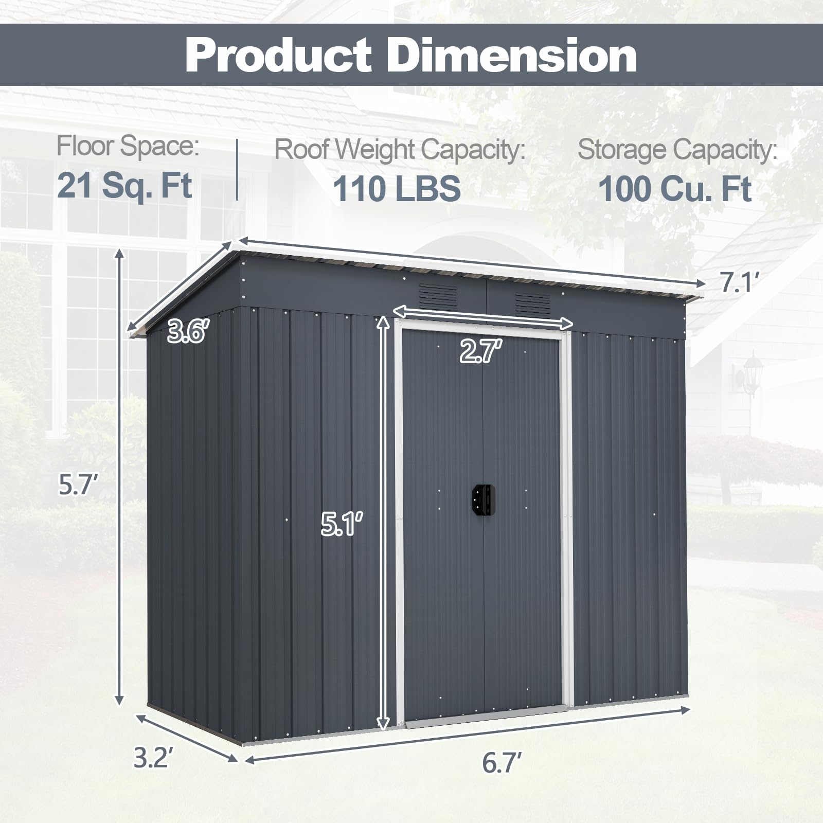 Goplus Outdoor Storage Shed with Floor Foundation, 3.2 FT x 6.7 FT Weather-Resistant Metal Tool Shed w/Air Vents & Lockable Door, Garden Sheds & Outdoor Storage for Outside Backyard, Patio, Lawn