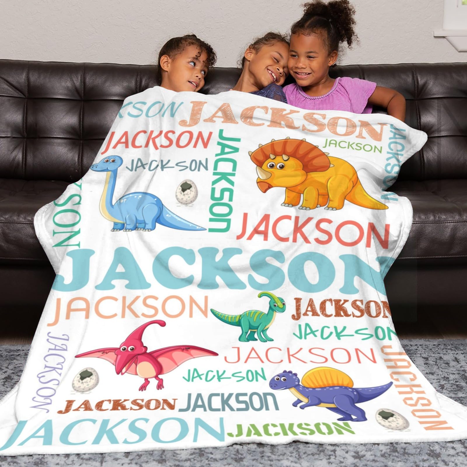 HSSQMH Personalized Dinosaur Blanket for Boys Personalized Party Favors with Dinosaur Design Dinosaur Room Decor Throw Blanket for Teens Kids for Couch Sofa Bed Dino Blanket for Girls Teens