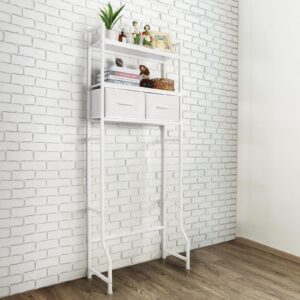 ETELI 3-Tier Over The Toilet Storage Cabinet with Fabric Drawers Toilet Shelf Organizer with 4 Hooks Freestanding Bathroom Space Saver White