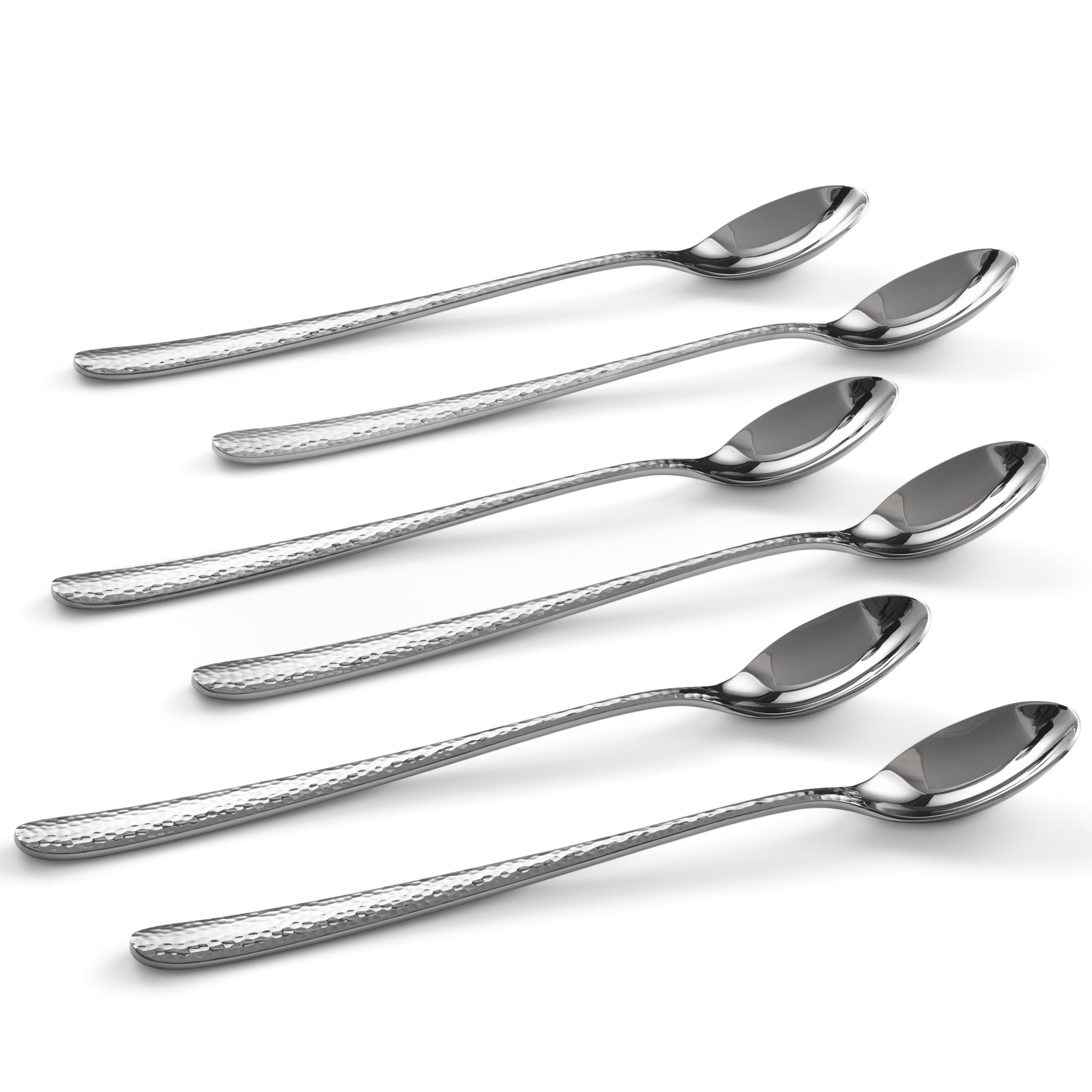 Hudson Essentials Hammered Iced Tea Spoons, 18/10 Stainless Steel Long Handle Spoons for Stirring Cocktails, Tea, Coffee, Set of 6 - Bergamo