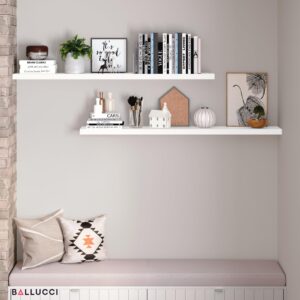 Ballucci Floating Shelves for Wall, 60" Wood Wall Shelf Set of 2, with Invisible Brackets for Bathroom, Living Room, Bedroom, Kitchen, Nursery, 8" Deep, White