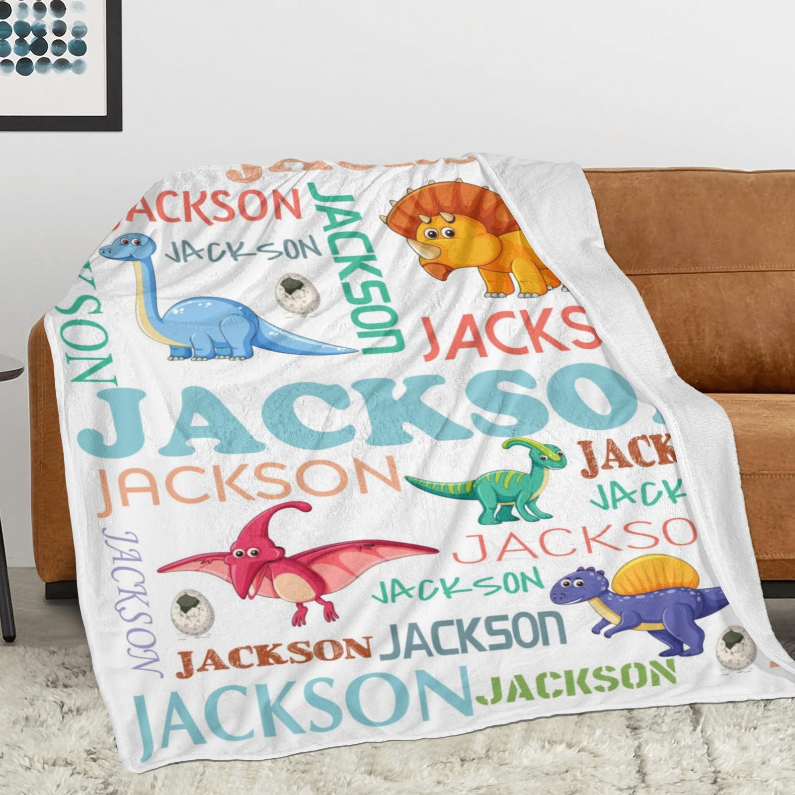 HSSQMH Personalized Dinosaur Blanket for Boys Personalized Party Favors with Dinosaur Design Dinosaur Room Decor Throw Blanket for Teens Kids for Couch Sofa Bed Dino Blanket for Girls Teens