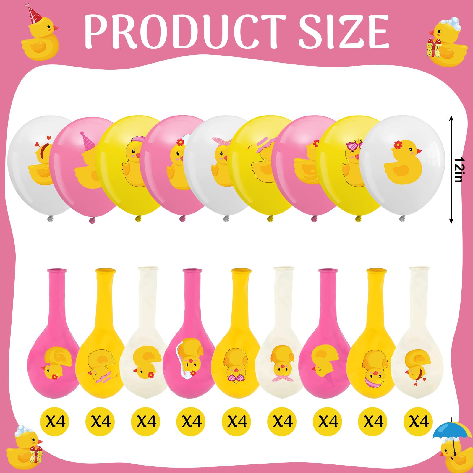 Sratte 40 Pcs Duck Balloon Rubber Duck Party Decorations 12 Inch Duck Shape Foil Balloons Blue Pink Yellow White Latex Balloon for Baby Shower Rubber Duck Themed Birthday Party Supplies (Bowknot)