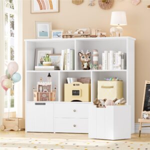 fotosok toy storage organizer with 4 drawers, toy organizers and storage with concealed wheels and 5 storage cubbies, multifunctional storage chest storage organization, playroom furniture, white