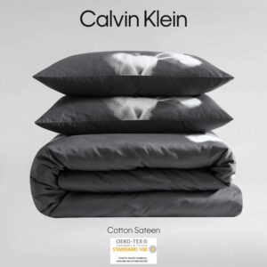 Calvin Klein - Queen Duvet Cover Set, Soft Cotton Sateen Bedding, Floral Home Decor (Orchid Charcoal Grey, Queen)