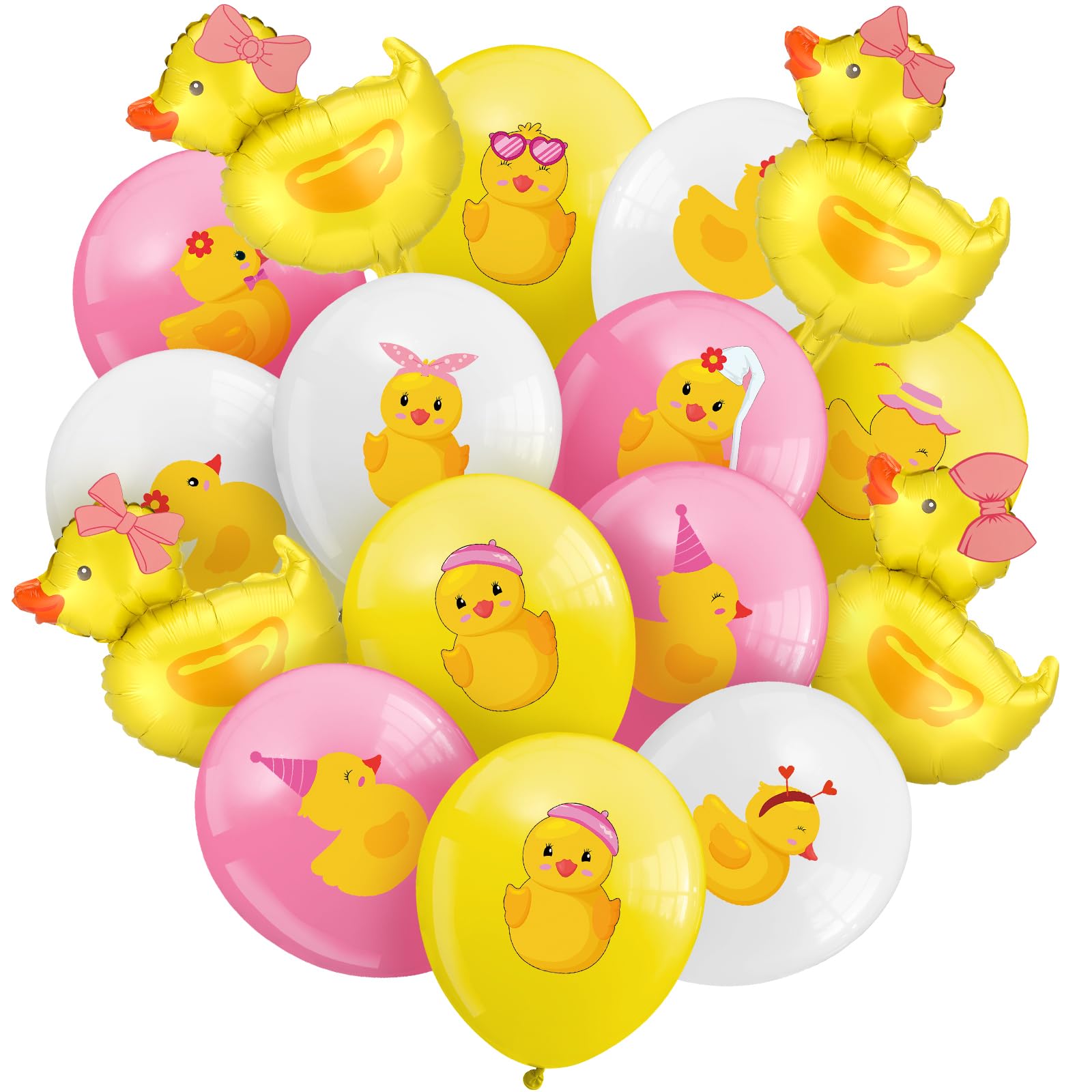 Sratte 40 Pcs Duck Balloon Rubber Duck Party Decorations 12 Inch Duck Shape Foil Balloons Blue Pink Yellow White Latex Balloon for Baby Shower Rubber Duck Themed Birthday Party Supplies (Bowknot)