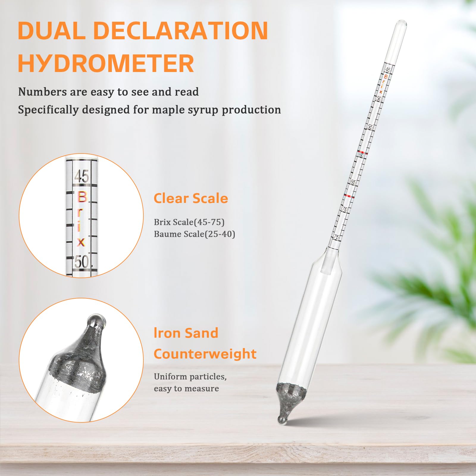 EIHFHIE Maple Syrup Hydrometer Test Cup Kit, High Accuracy Hydrometer Maple Syrup Density Kit, Baume and Brix Scale Easy to Read, Stainless Steel Test Cup with Cleaning Brush