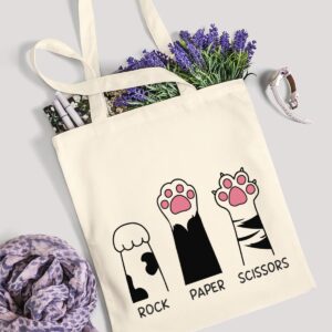 AUSVKAI Canvas Tote Bag Aesthetic for Women, Cute Cat Reusable Cloth Cotton Bags for Shopping college Beach Trendy Gifts