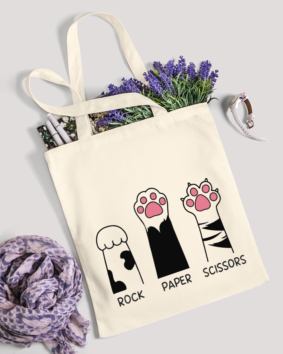 AUSVKAI Canvas Tote Bag Aesthetic for Women, Cute Cat Reusable Cloth Cotton Bags for Shopping college Beach Trendy Gifts