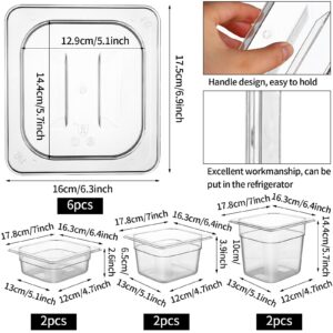 6 Pack 1/6 Size Clear Food Pans with Lids 2.5'' 4'' 6'' Deep Food Storage Containers Plastic Pan Lid with Handle Polycarbonate Universal Restaurant Commercial Hotel Pans for Food Fruits Vegetables