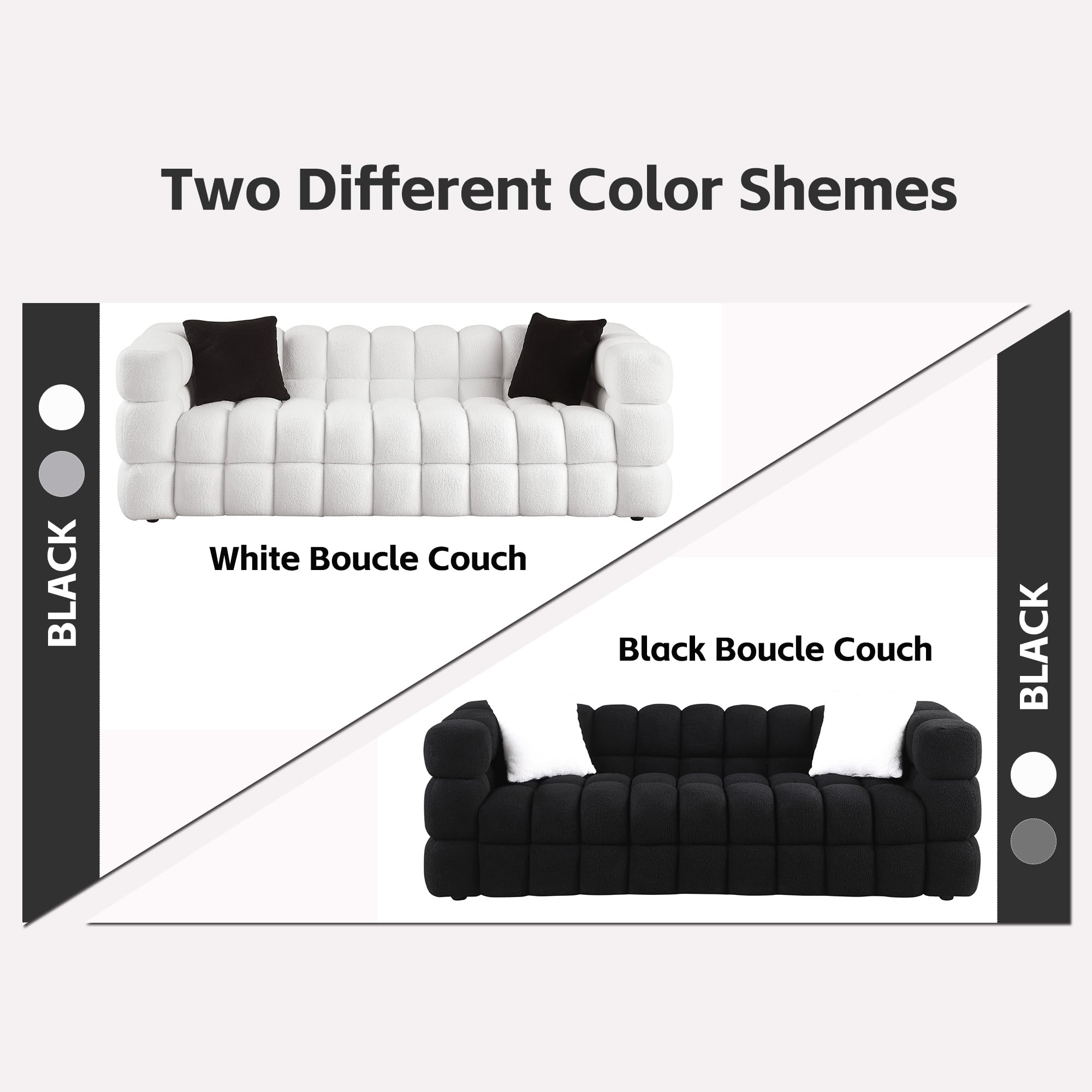 Olodumare 84.3" Modern Cloud Couch with Extra Deep Seats,3 Seater Sofa,Cream Boucle Couch with 2 Pillows Decor Furniture,Marshmallow Tufted Couches for Living Room,Office.Black