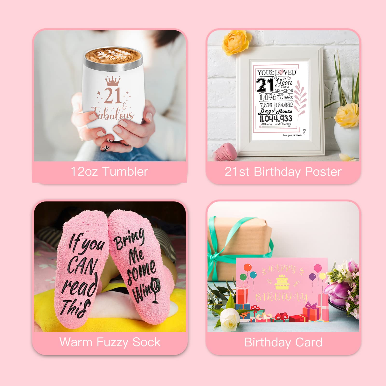 21st Birthday Gifts for Her, 21st Birthday Gifts for Women, Happy 21 Year Old Gifts for Her, 21st Birthday Baskets for Daughter Sister Friend, Gifts for 21st Birthday Female Born in 2003, 21 Fabulous