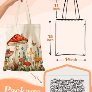 Miss Adola Aesthetic Canvas Tote Bag with Inner Pocket for Women Unique Funny Pattern Design Casual Sturdy Cloth Cotton Totes Bag with Pattern for Vacation, Shopping, Work, Gym - Mushroom Forest