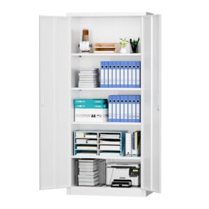 locenhu metal storage cabinet with 2 doors and 4 adjustable shelves - 71" locking file cabinet,locking tool cabinet for office,home,garage,gym,school (white),requires installation