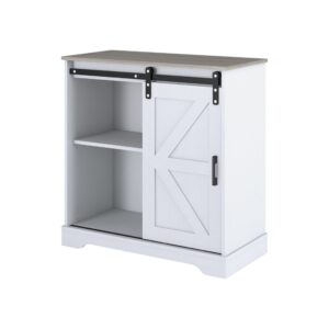 panana sliding barn door buffet sideboard storage cabinet coffee bar kitchen farmhouse style (white cabinet nature top)