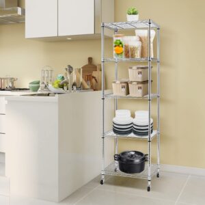 Doredo 5 Tier Narrow Wire Shelving Unit with Wheels, Adjustable Narrow Metal Shelf with NSF Certified, Narrow Storage Shelves for Laundry, Garage, Kitchen, Pantry, 18" D X 24" W X 71" H, Chrome