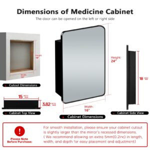 LAMCHMOR Recessed Medicine Cabinet with Mirror, 16x24''Farmhouse Black Metal Framed Bathroom Medicine Cabinet Mirror, Single Door Storage Cabinet Vanity Mirrors(Without Back Door Storage Shelf)