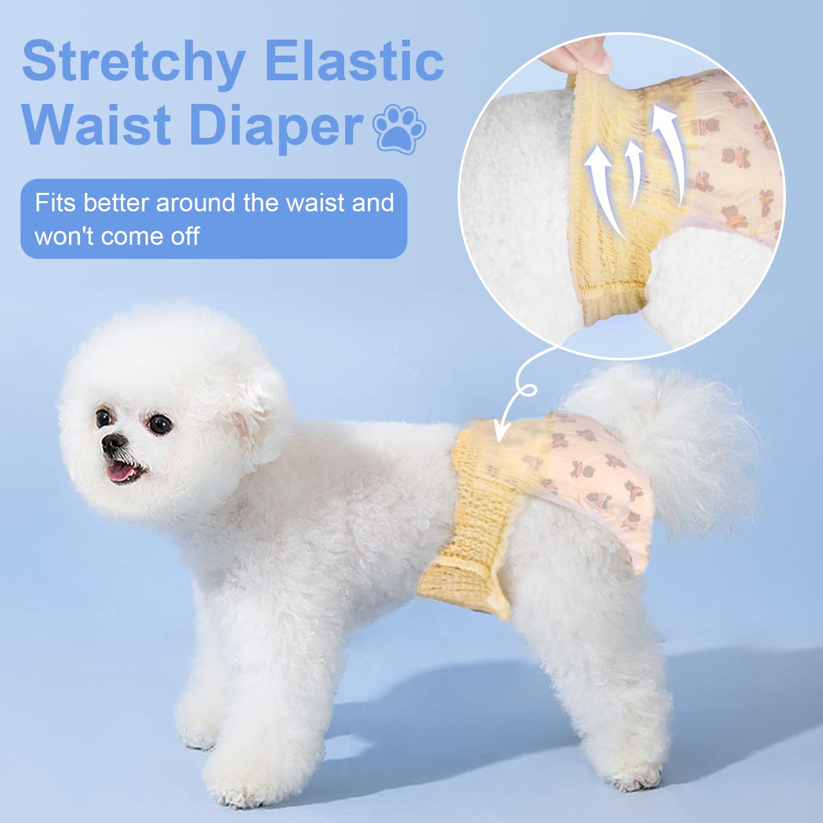 Dog Diapers Female, Disposable Diapers for Female Dog with Stretchy Waist, Pull Up Puppy Wraps for Doggie in Heat Period Super Absorbent Leak-Proof Doggy Diaper for Dogs 30PCS (XL)