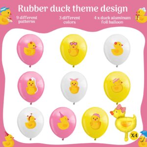 Sratte 40 Pcs Duck Balloon Rubber Duck Party Decorations 12 Inch Duck Shape Foil Balloons Blue Pink Yellow White Latex Balloon for Baby Shower Rubber Duck Themed Birthday Party Supplies (Bowknot)