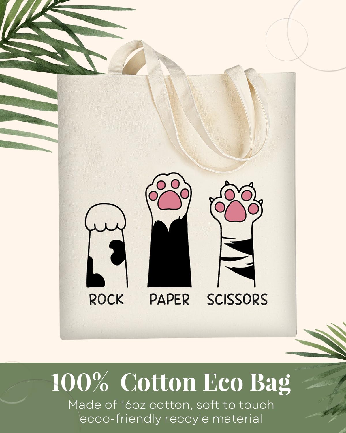 AUSVKAI Canvas Tote Bag Aesthetic for Women, Cute Cat Reusable Cloth Cotton Bags for Shopping college Beach Trendy Gifts