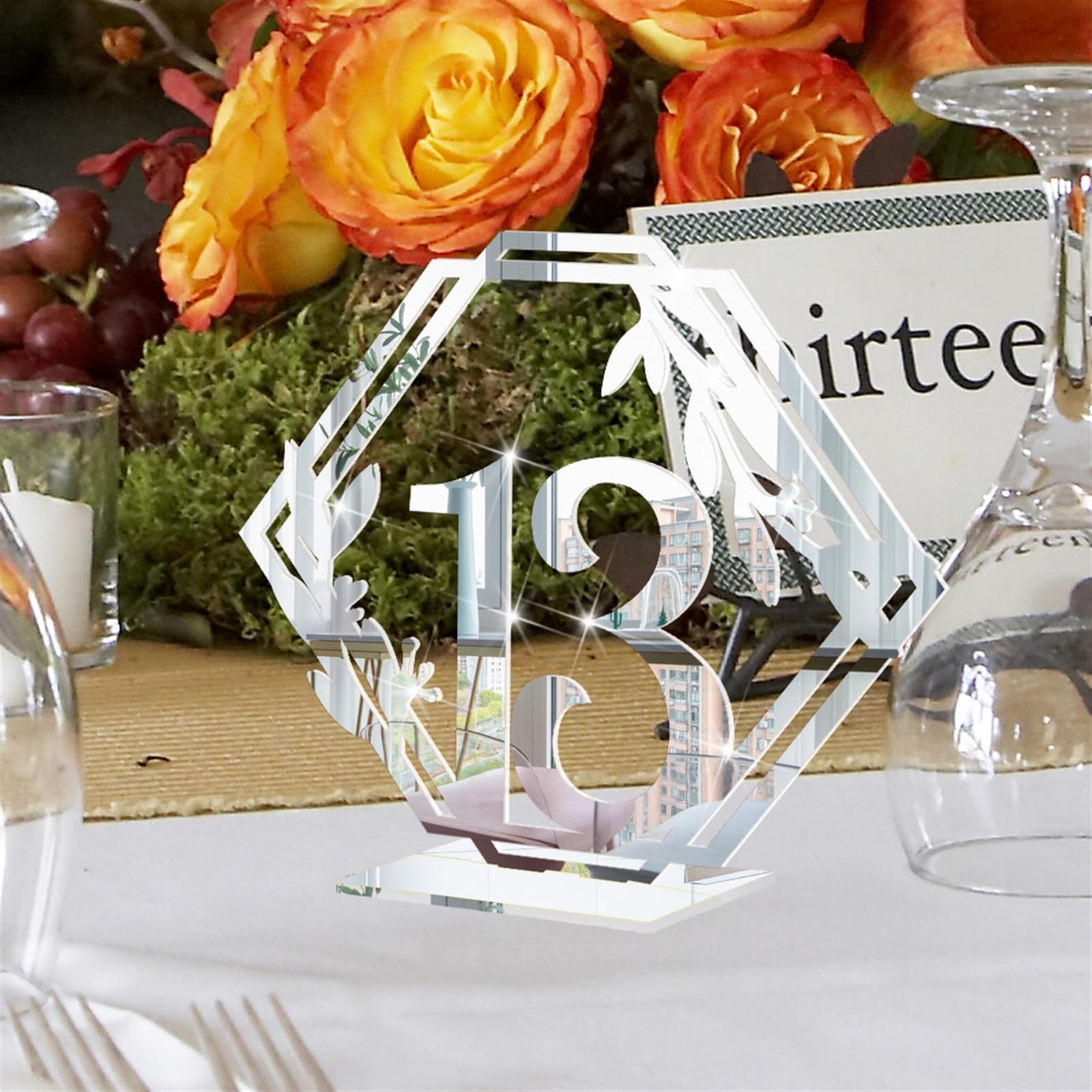 BESTORI Acrylic Wedding Table Numbers 1-20 with Stand Silver Table Sign Double Sided Reserved Seating Signs for Event Party Table Centerpiece Decoration