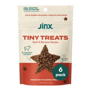 jinx beef & banana training treats for dogs and puppies, low-calorie, all natural, slow-smoked real beef, no fillers 4oz, 6 pack