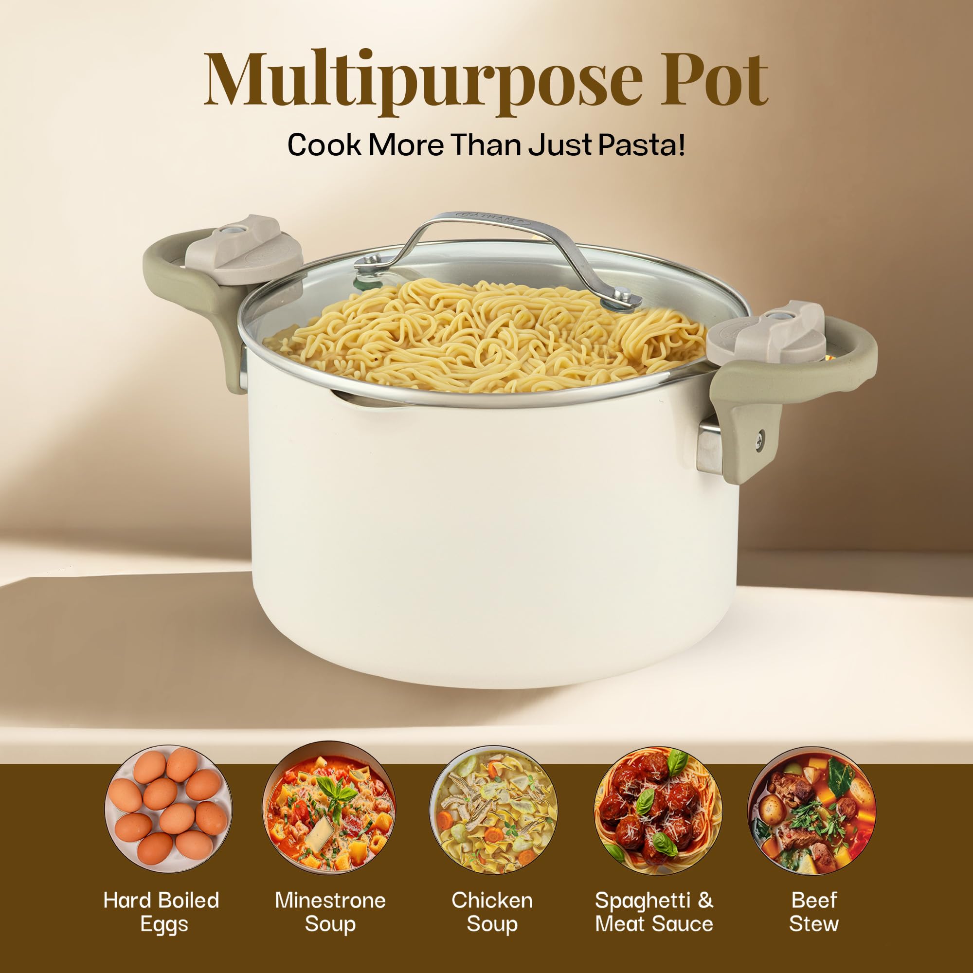 Gotham Steel 8 Quart Large Stock Pot Multipurpose Pasta Pot with Strainer Lid, As Seen On TV, Nonstick Cooking Pot + Pasta Strainer Pot with Lid, Spaghetti Pot, Kitchen Gadgets Dishwasher Safe