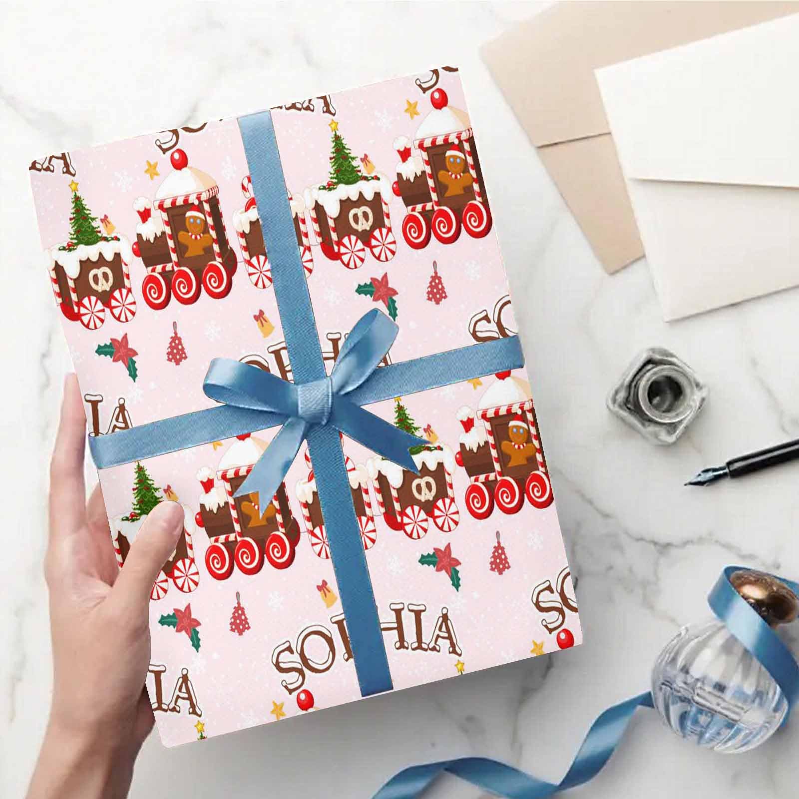 Artsadd Custom Christmas Wrapping Paper Rolls with Name Xmas Snowflake Personalized Birthday Gift Wrapping Paper for Kids Men Women 58"x 23"