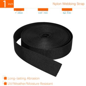 1" Straps and Buckles Set: 6 Yard Nylon Webbing 1 inch (25 mm) Wide, 6 Pack Side Release Buckle, 12 pcs Tri-Glide Sliders, Plastic Clip Quick Fastener Replacement Heavy Duty Dual Adjustable No Sew