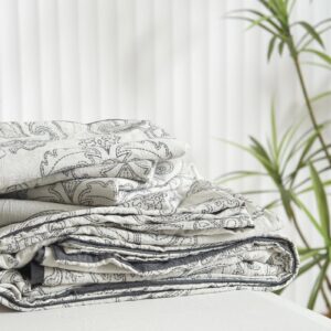 Grassix Linen Duvet Cover King - Paisley Jacquard Linen Cotton Blend Duvet Cover Set, Textured King Size Duvet Cover Soft Breathable, 1 Comforter Cover 104"x90" & 2 Pillowcases, Grey