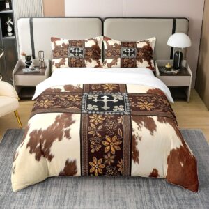 cow fur print 100% cotton duvet cover brown white cowhide comforter cover king size old fashioned floral bedding sets southwest western style bed sets wild animal hair fur pattern quilt cover,3pcs