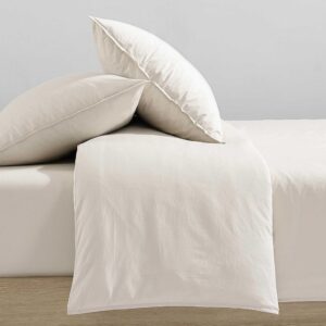 Calvin Klein - Queen Duvet Cover Set, Washed Cotton Percale Bedding, Luxuriously Soft Home Decor (Washed Percale Light Beige, Queen)