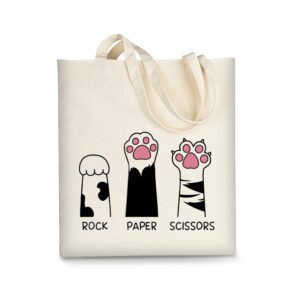 ausvkai canvas tote bag aesthetic for women, cute cat reusable cloth cotton bags for shopping college beach trendy gifts