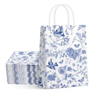 anydesign 16pcs floral paper gift bags blue white party bags with handles chinoiserie hydrangea branches decorative packaging bags for wedding birthday party supply