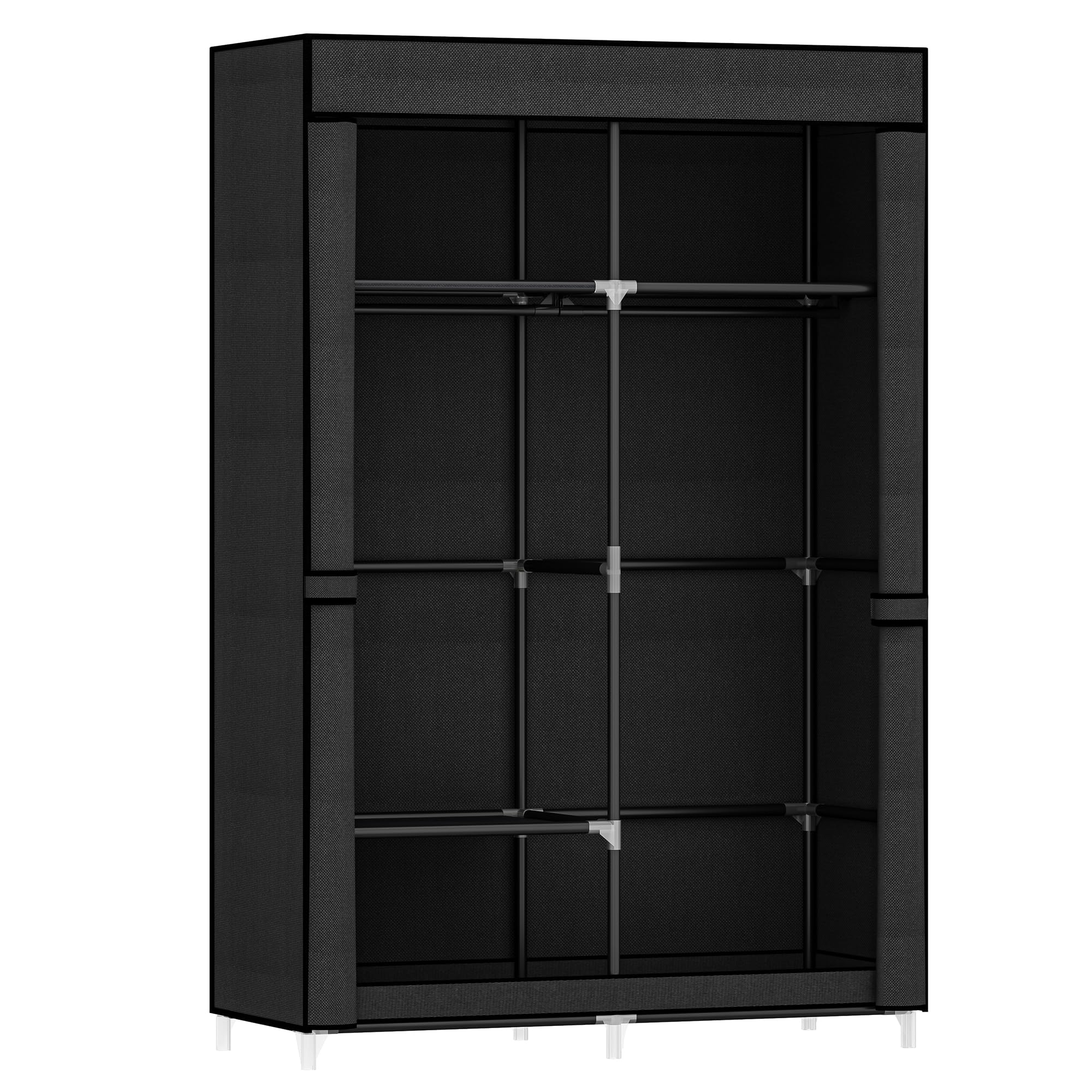 Hzuaneri 35.8 Inch Closet Wardrobe, Clothes Storage Organizer for Hanging Clothes with Cover, 2 Hanging rods, 5 Storage Shelves, Portable Closet for Bedroom 35.8 x 17.7 x 66 inches, Pure Black