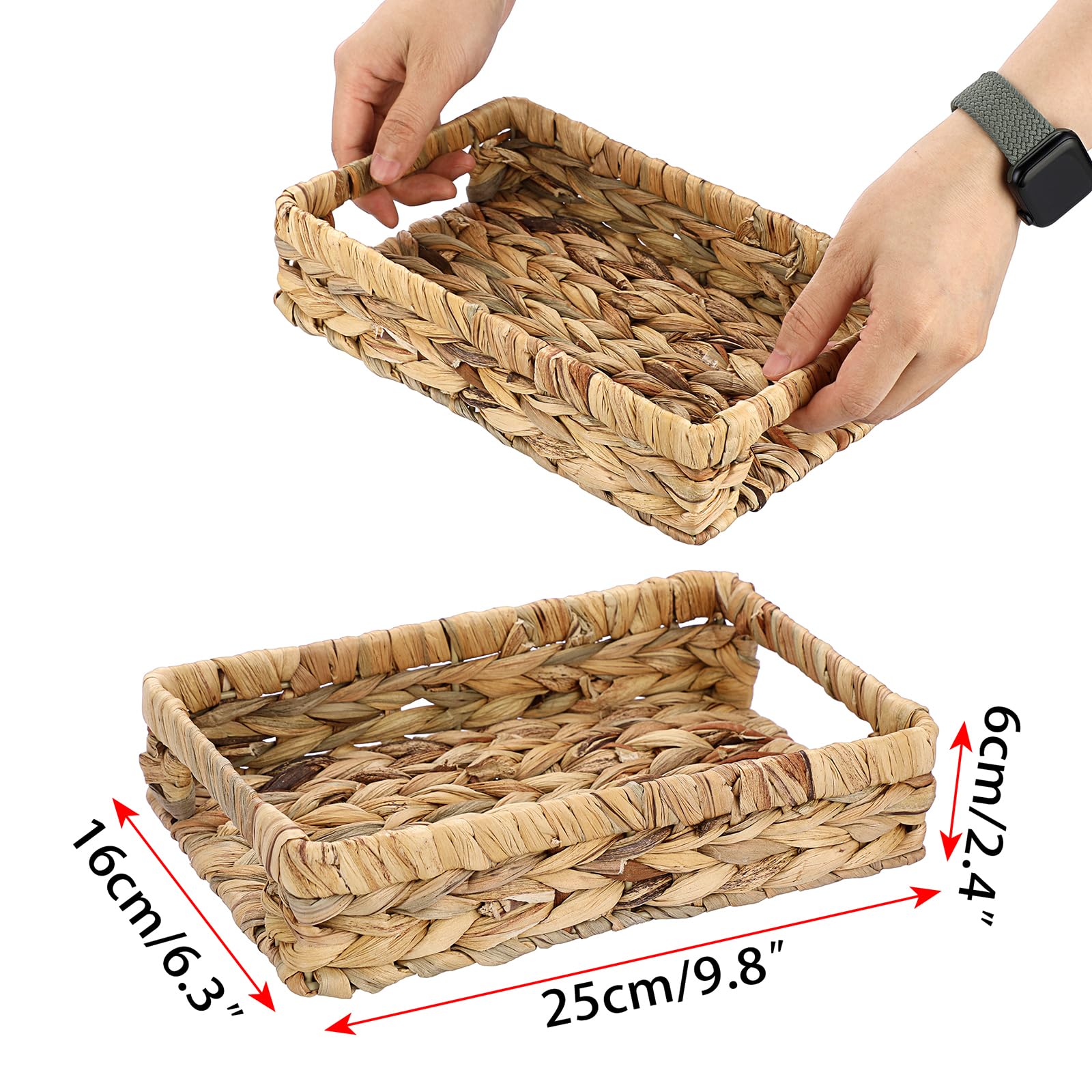 Sumnacon Bathroom Tray for Counter 9.8 Inch Water Hyacinth Bathroom Tray Over Toilet,Wicker Toilet Tank Tray Organizer Decorative Tray for Bathroom Toilet Vanity Kitchen Shelf Dining Table Desk